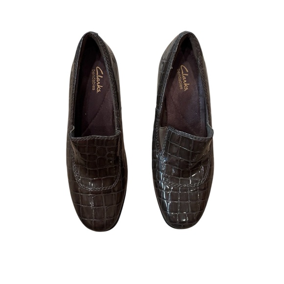 Clarks Bendables Women’s Shoes Brown Crocodile Print Slipon Loafer Size 9 - Picture 2 of 5